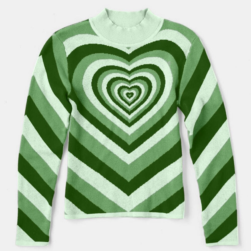 NWT Green Heart Mock Neck Long Sleeve Sweater - Picture 2 of 11